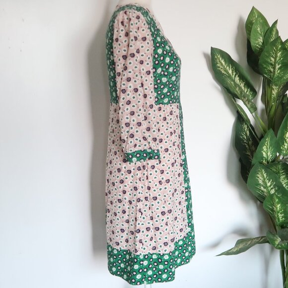 Boden Green Pink Floral 3/4 Sleeve Mini Dress Viscose Boho Spring Summer Size 2 - Picture 10 of 16